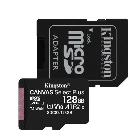 Kingston SDCS2/128GB 128GB microSD kártya, microSDXC, UHS-I Speed Class, U1, V10, adapterrel