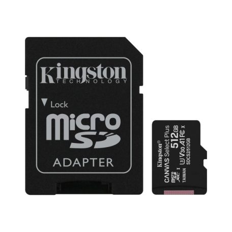 Kingston SDCS2/512GB 512GB microSD kártya, microSDXC, UHS-I Speed Class, U3, V30, adapterrel