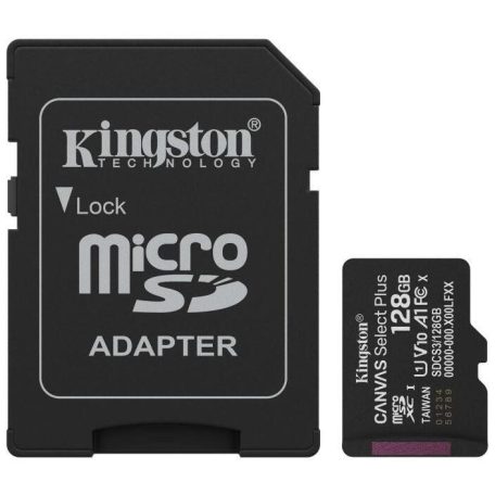 Kingston SDCS3/128GB 128GB microSD kártya, microSDXC, UHS-I Speed Class, U1, V10, adapterrel