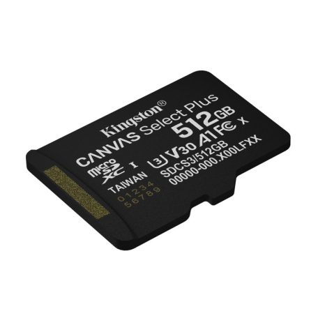 Kingston SDCS3/512GBSP 512GB microSD kártya, microSDXC, UHS-I Speed Class, U3, V30, adapter nélkül